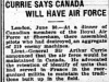 "Currie Says Canada Will Have Air Force"