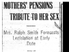 "Mothers' Pensions Tribute To Her Sex"