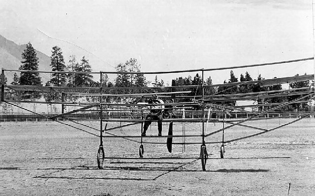 William Wallace Gibson at the controls of his twin-plane. Courtesy of the Canadian Aviation Museum.